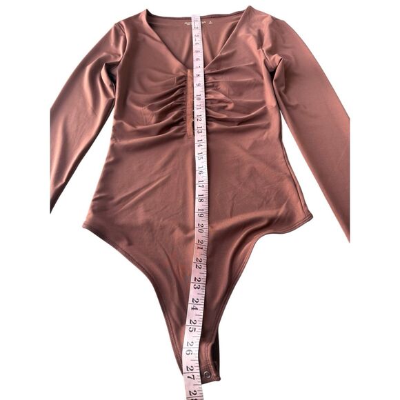 Abercrombie & Fitch Brown Long-Sleeve Slinky Hook-and-Eye Bodysuit Size S - Picture 8 of 10